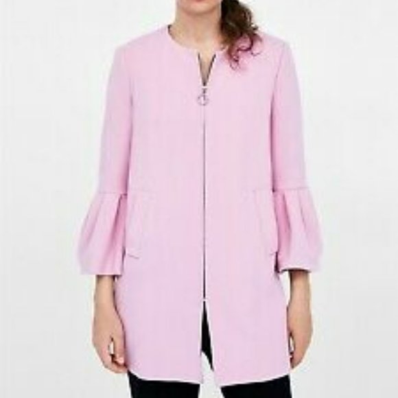 NWT Zara Pink Ruffled Zip Jacket Blazer Coat - Picture 2 of 11